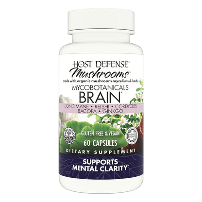 Host Defense MycoBotanicals Brain Capsules - Lion's Mane, Reishi & Cordyceps | 60 Capsules (30 Servings)