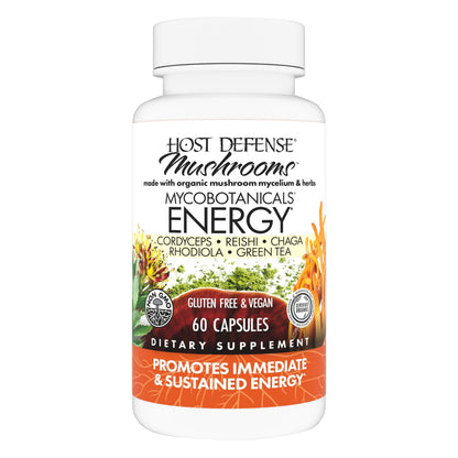 Host Defense MycoBotanicals Energy Capsules – Energy & Respiratory Support (Cordyceps, Reishi & Chaga) – 60 Capsules