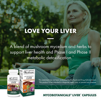 Host Defense MycoBotanicals Liver* Capsules - Liver Health Supplement with Milk Thistle & Turmeric Root - Mushroom Supplement with Turkey Tail, Reishi & Chaga - 60 Capsules (30 Servings)*