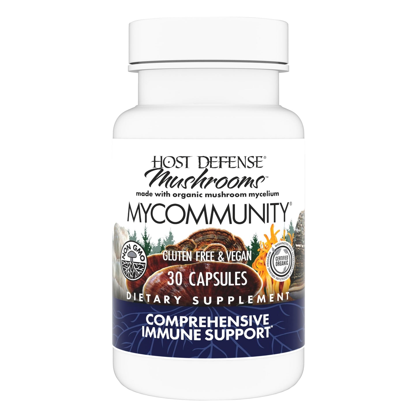 Host Defense MyCommunity Capsules - 17-Species Mushroom Blend for Immune Support | 30 Capsules