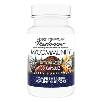 Host Defense MyCommunity Capsules - 17-Species Mushroom Blend for Immune Support | 30 Capsules