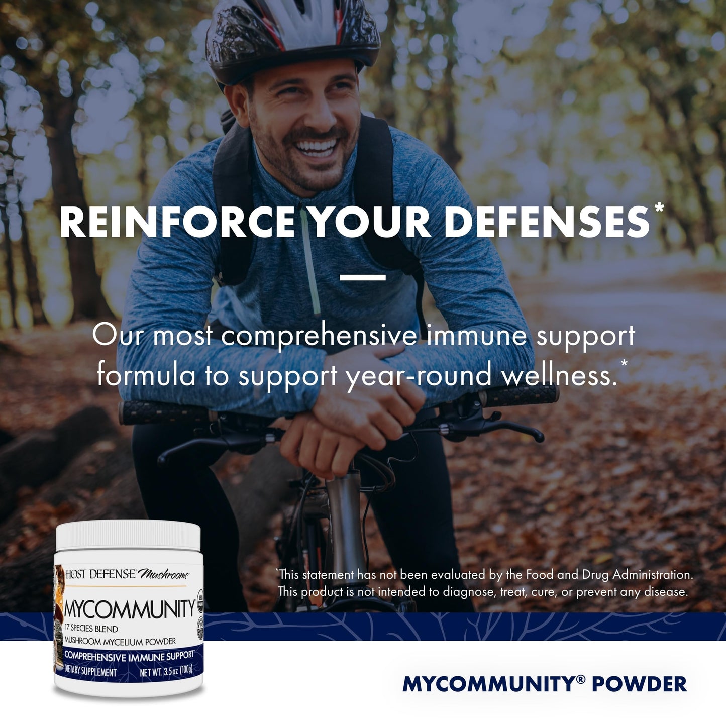 Host Defense MyCommunity Powder 17-Species Mushroom Blend for Immune Support - 100g (66 Servings)