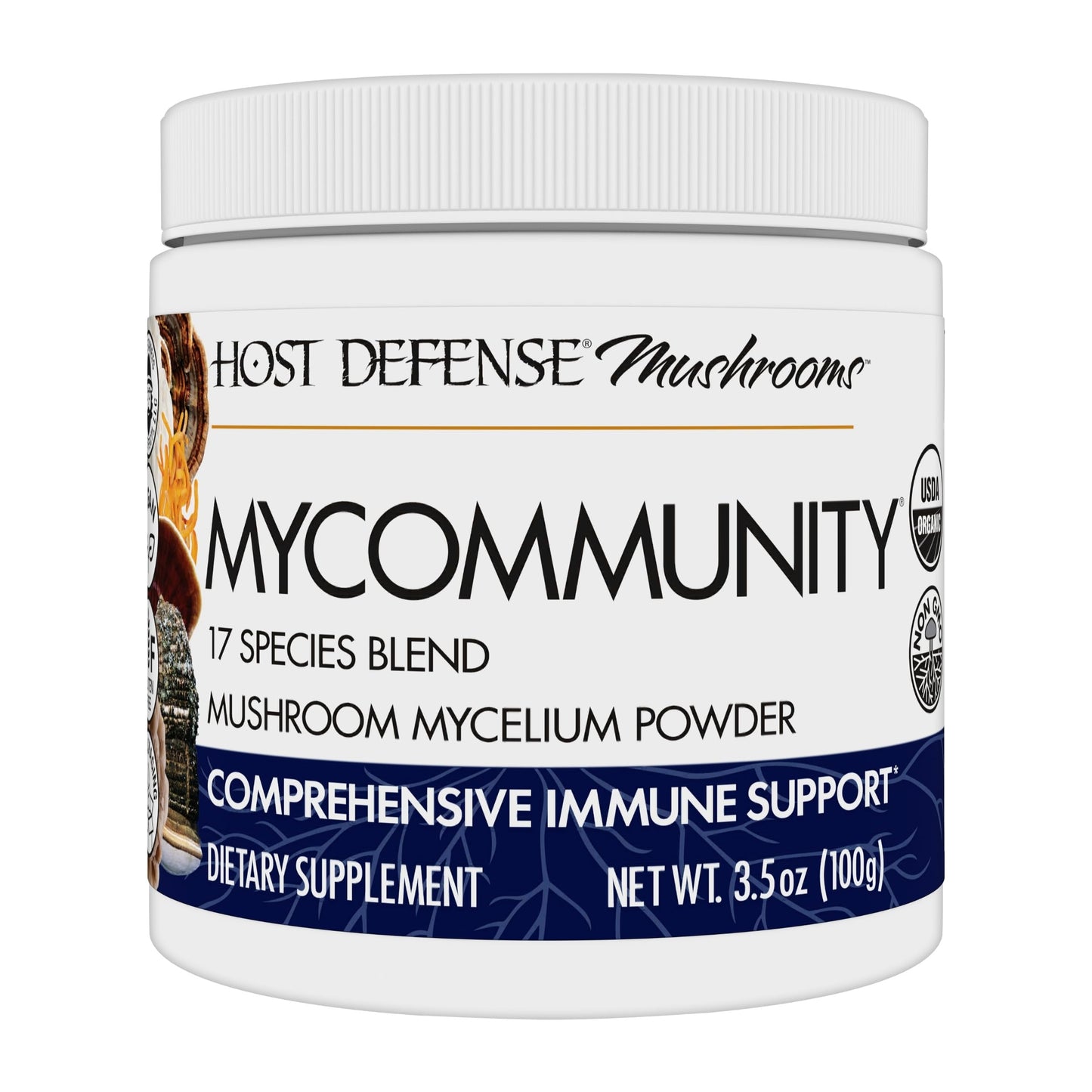 Host Defense MyCommunity Powder 17-Species Mushroom Blend for Immune Support - 100g (66 Servings)