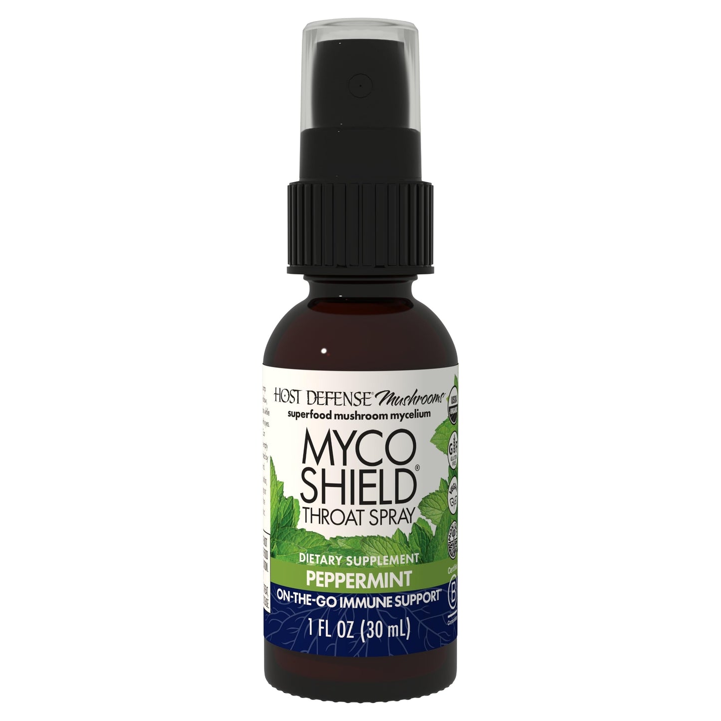 Host Defense MycoShield Throat Spray – Immune Support, Peppermint, 1 fl oz