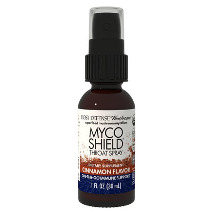Host Defense MycoShield Throat Spray - Immune Health Support - Mushroom Supplement with Chaga, Reishi, Turkey Tail - Cinnamon Flavor - 1 fl oz (71 Servings)