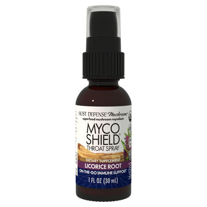 Host Defense MycoShield Throat Spray – Immune Support Mushroom Formula (Chaga, Reishi, Turkey Tail, Licorice Root) 1 oz