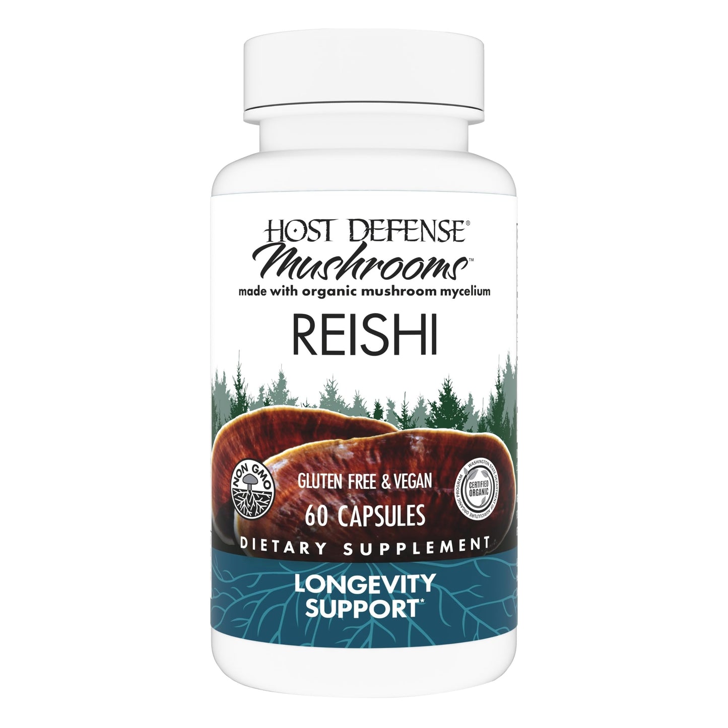 Host Defense Reishi Capsules – Immune & Heart Health Support, Energy & Vitality – 60 Capsules (30 Servings)