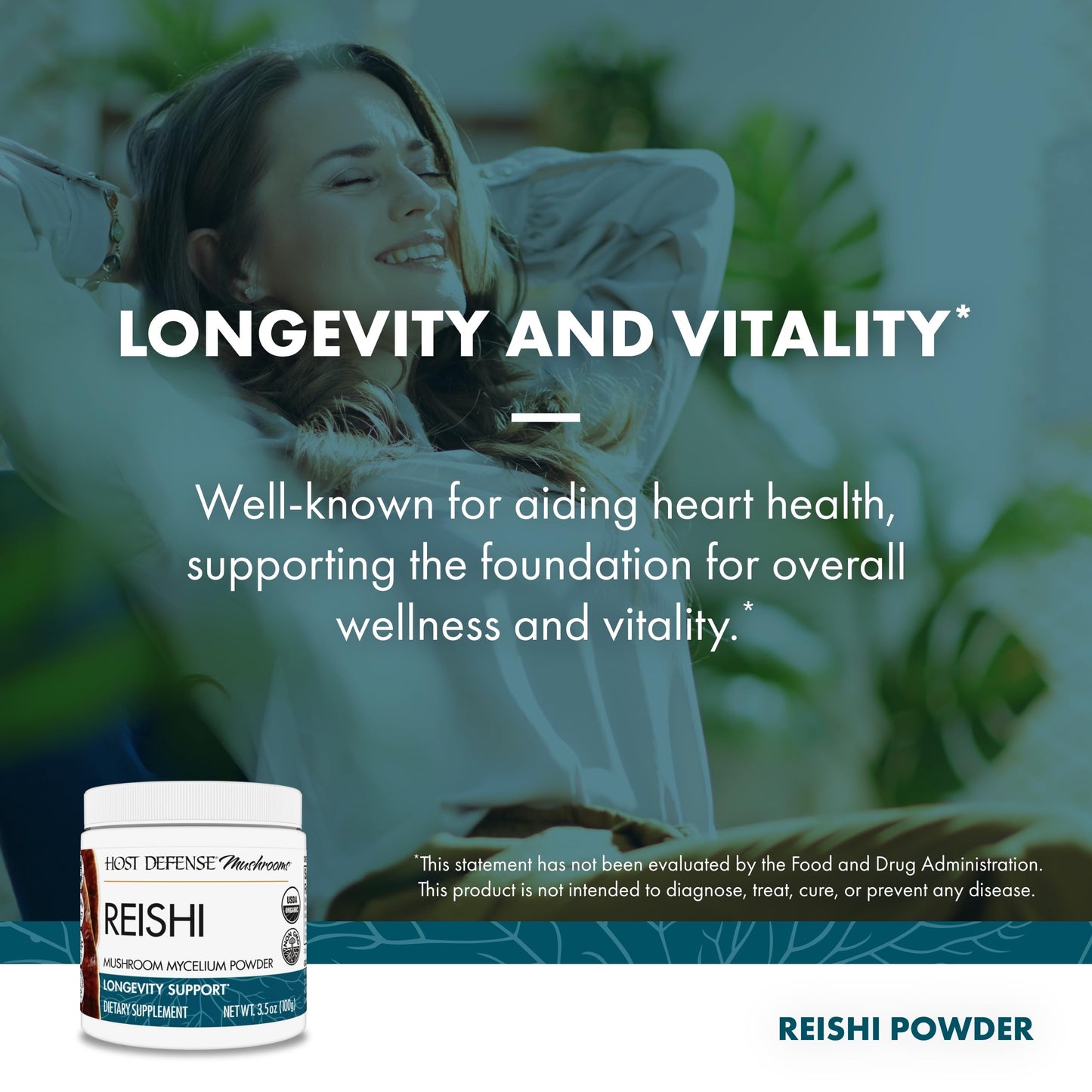 Host Defense Reishi Powder - Immune & Heart Health Support - 3.5 oz (66 Servings)*