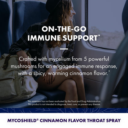Host Defense MycoShield Throat Spray - Immune Health Support - Mushroom Supplement with Chaga, Reishi, Turkey Tail - Cinnamon Flavor - 1 fl oz (71 Servings)