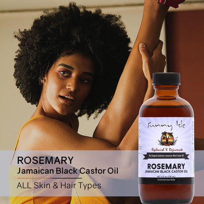 Sunny Isle Rosemary Jamaican Black Castor Oil 4oz | Hair Growth Treatment for Scalp & Acne-Prone Skin