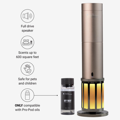 Hotel Collection Acoustic Studio Pro Scent Diffuser — 600 Sq Ft Coverage, Cold-Air Diffusion, Built-In Speaker (Champagne)