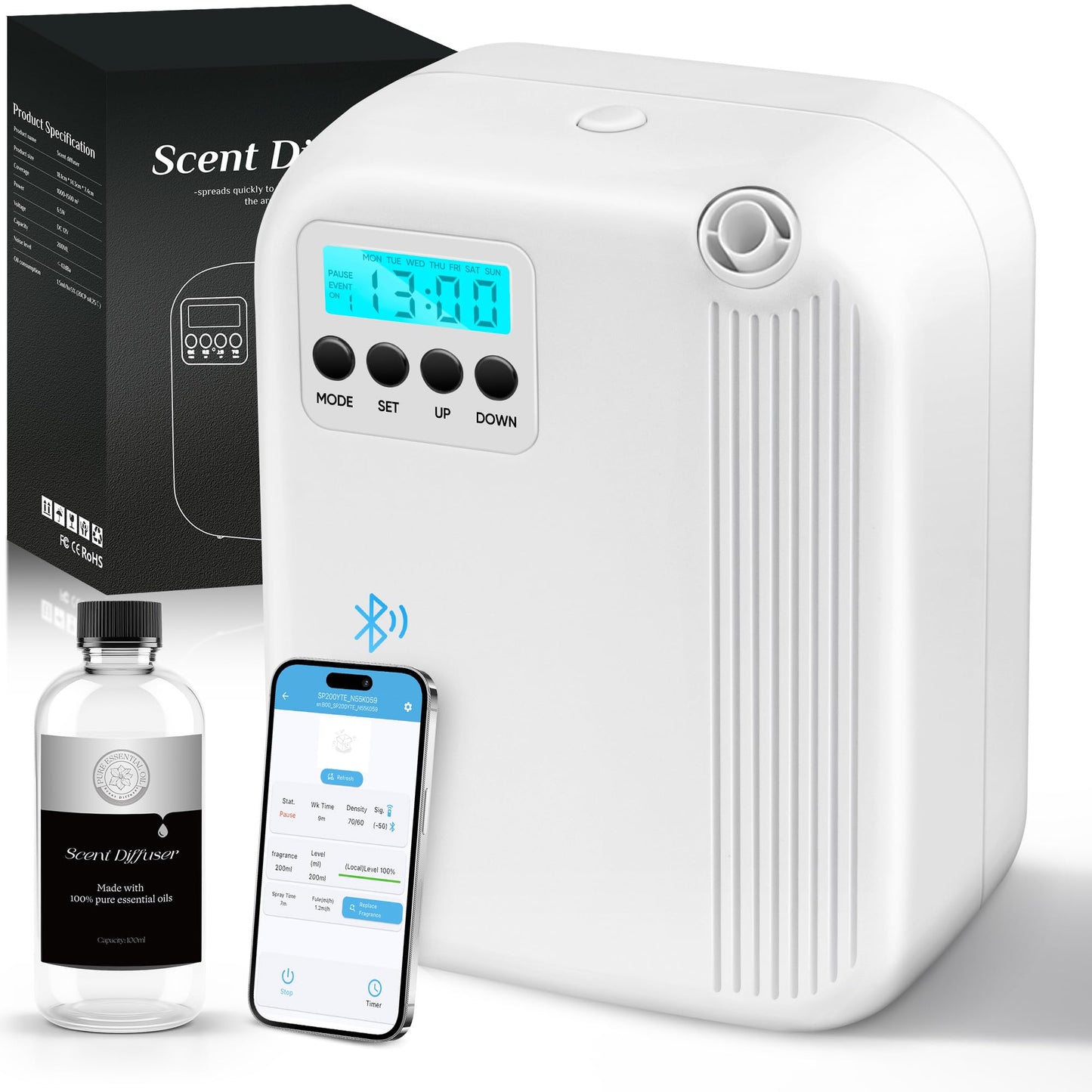 Hotel Collection Diffuser – 10000 Sq Ft Coverage, 200ml Waterless Aromatherapy Diffuser, White