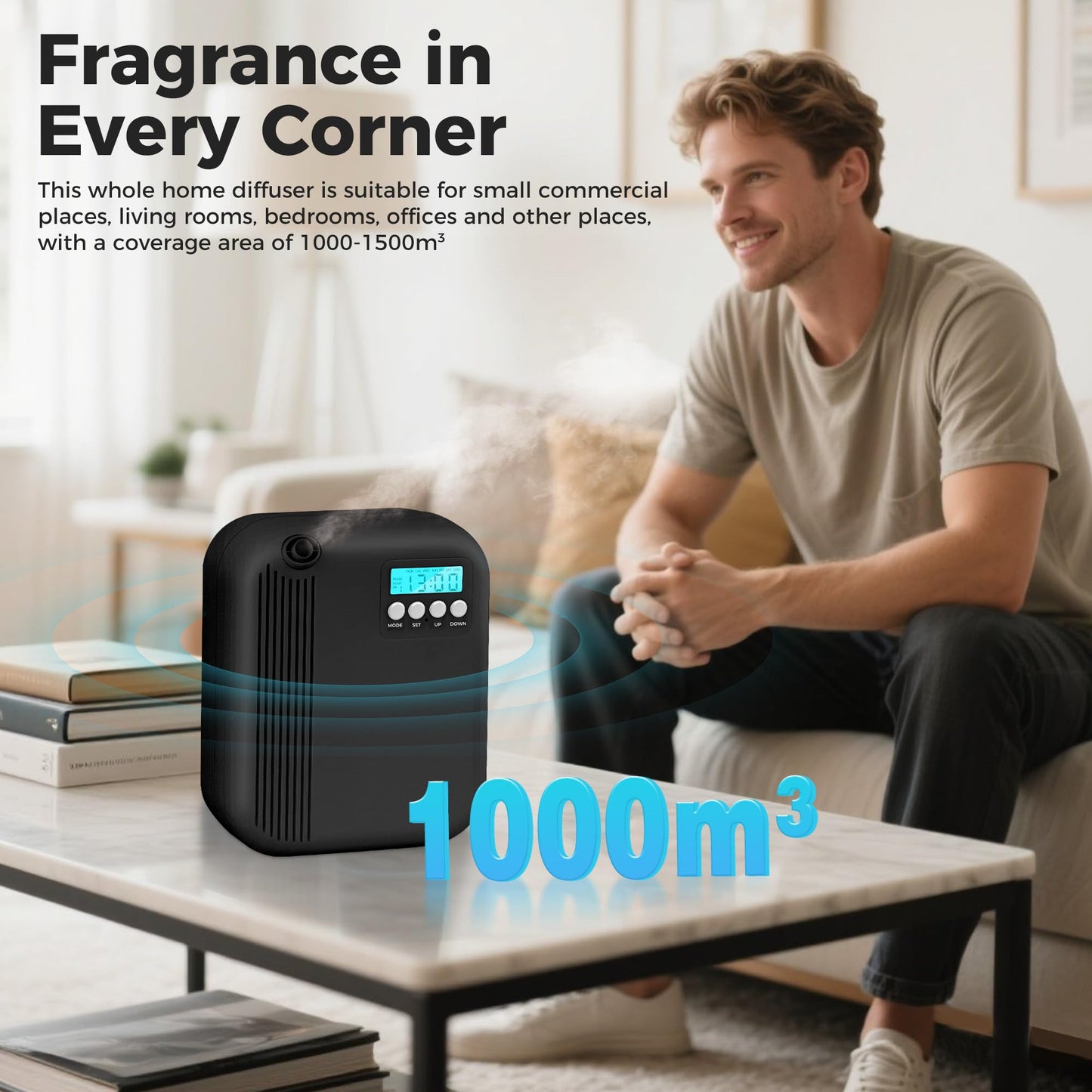 Hotel Collection Diffuser, House Scent Machine, 3000 Sq.Ft Coverage, 200ml Large Capacity Aromatherapy Machine, Scent Diffusers for Home Large Room, Office Waterless Essential Oil Diffuser, Black