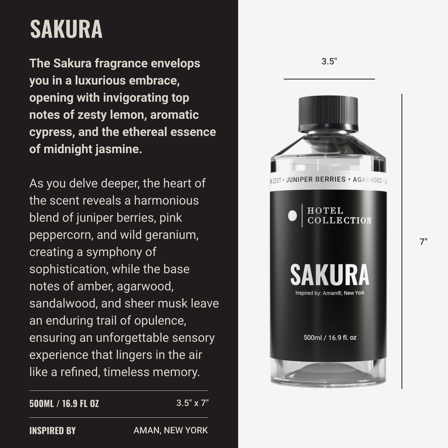 Hotel Collection Sakura Diffuser Oil – 500mL Aromatherapy with Lemon Zest, Juniper Berries & Agarwood