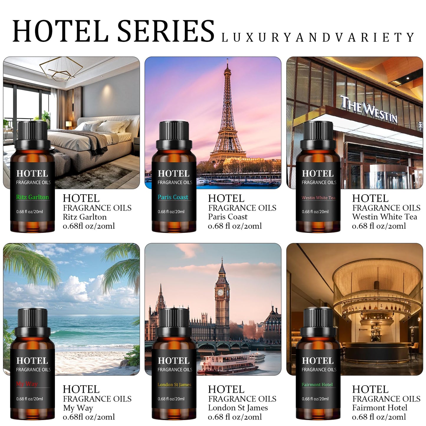 Hotel Collection Luxury Scent: Diffuser Oils Set Inspired by My Way, Westin White Tea & Ritz-Carlton