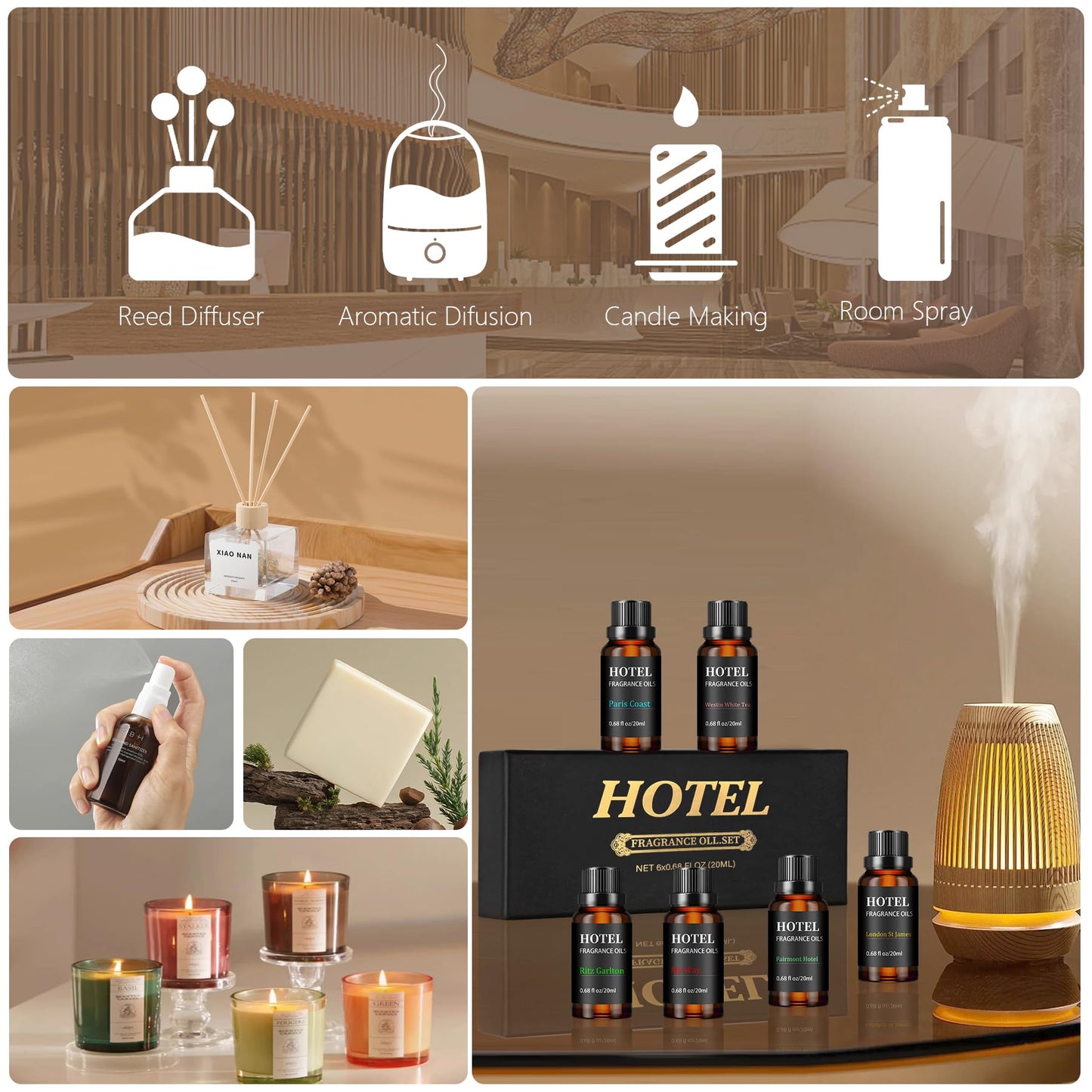 Hotel Collection Luxury Scent: Diffuser Oils Set Inspired by My Way, Westin White Tea & Ritz-Carlton