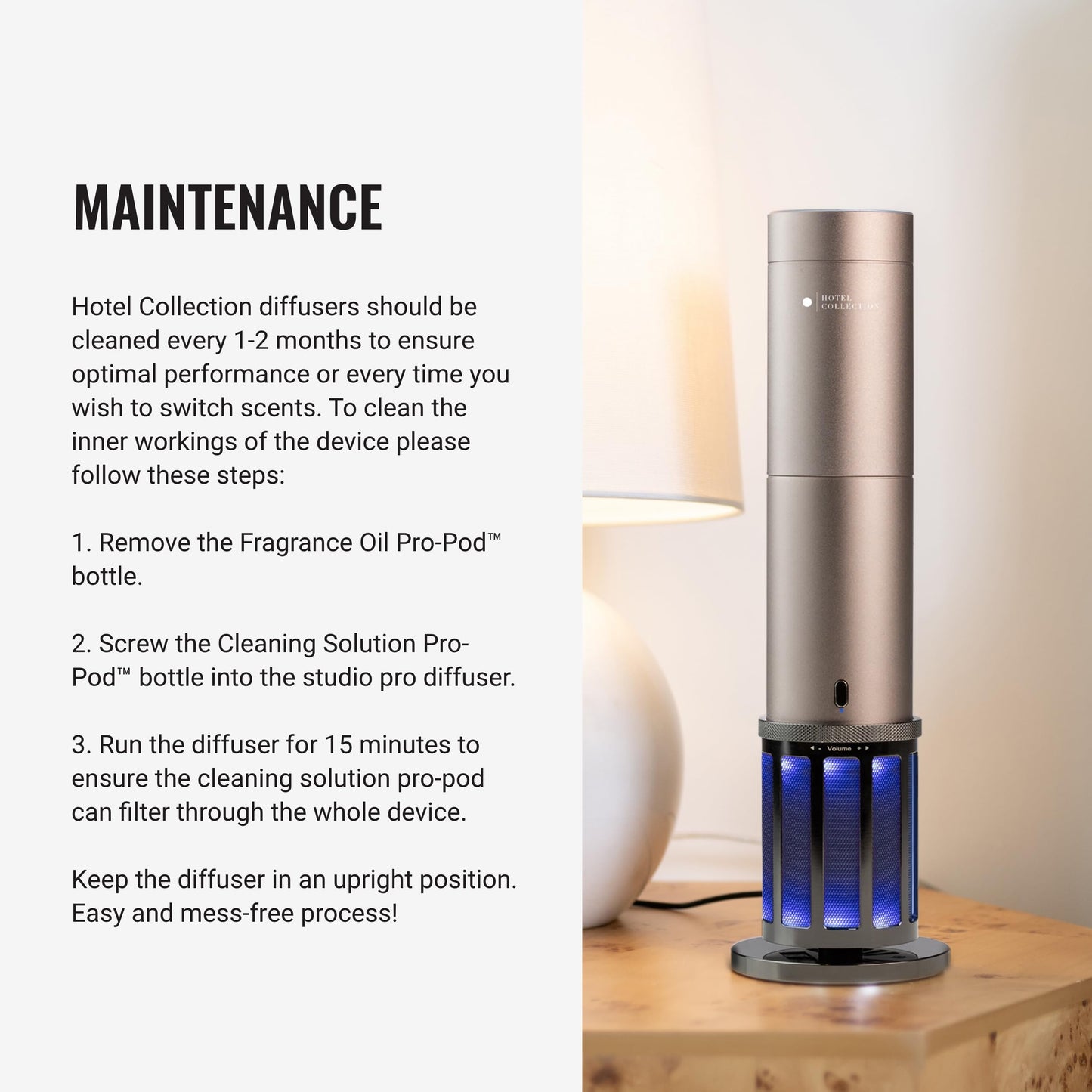 Hotel Collection Acoustic Studio Pro Scent Diffuser — 600 Sq Ft Coverage, Cold-Air Diffusion, Built-In Speaker (Champagne)