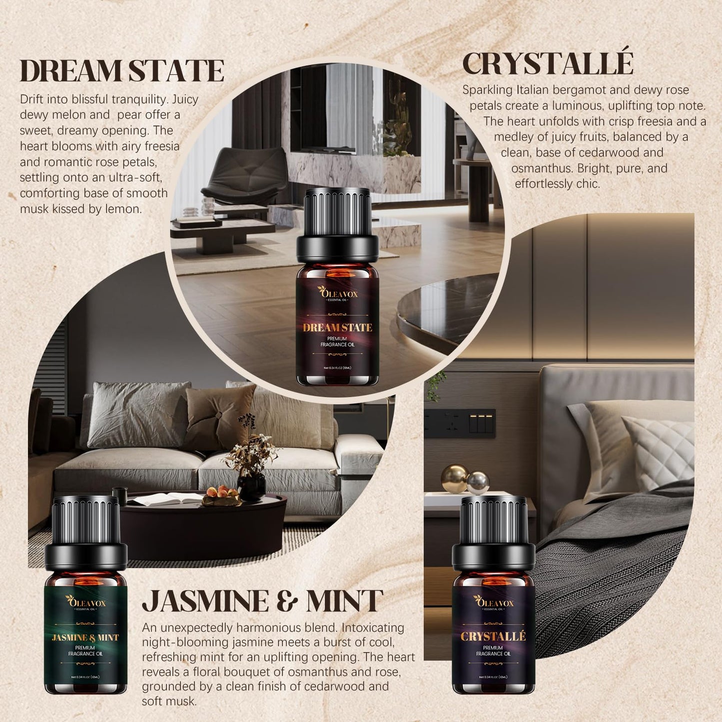 Hotel Diffuser Oils Gift Set – Luxury Fragrance Oils for Diffusers (Jasmine & Mint, White Tea, The Way)