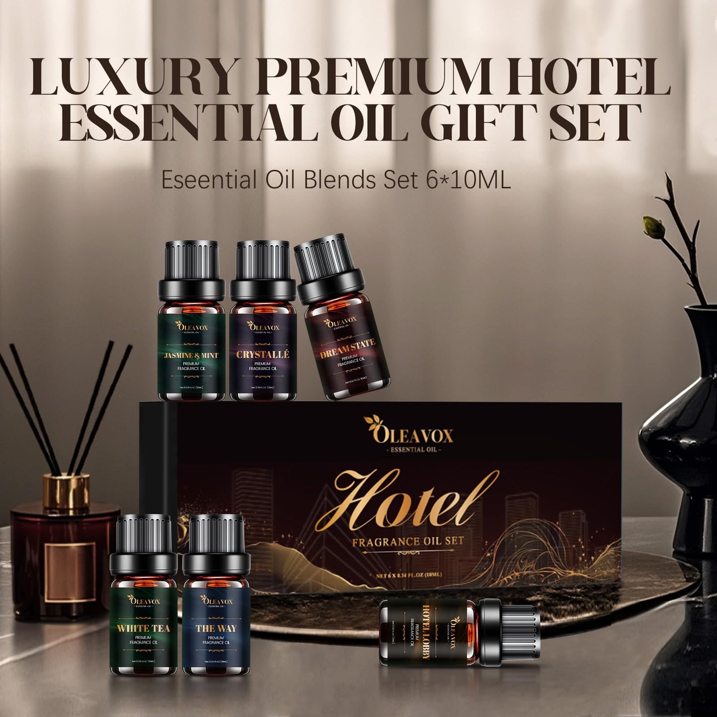 Hotel Diffuser Oils Gift Set – Luxury Fragrance Oils for Diffusers (Jasmine & Mint, White Tea, The Way)