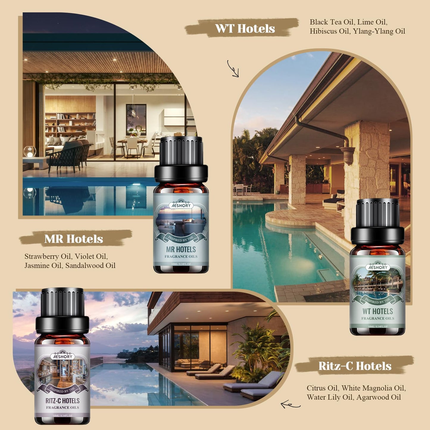 Hotel Diffuser Oils Gift Set – 6x10ml Luxury Fragrance Oils for Diffuser, Candle & Soap Making
