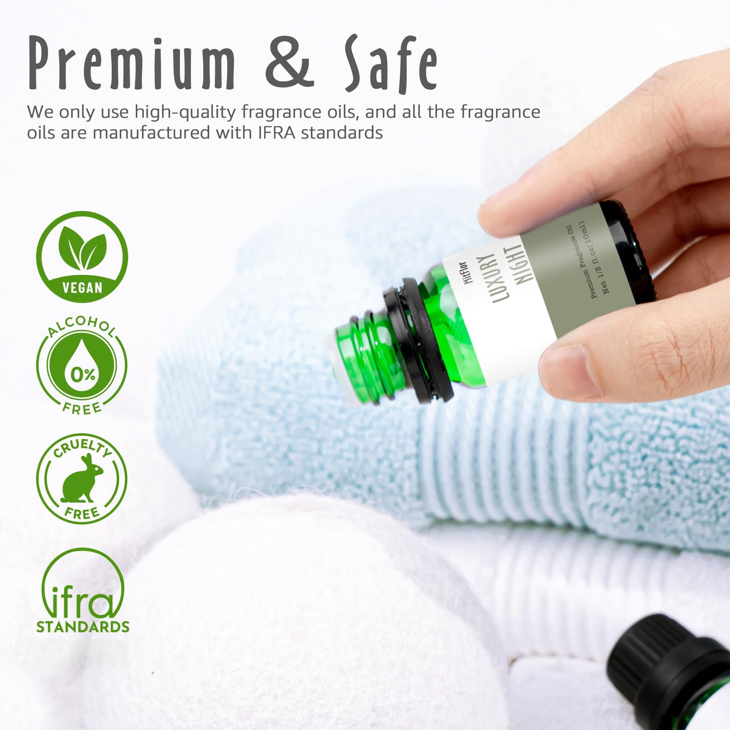 Hotel Fragrance Oils by MitFlor – 6x10ml Diffuser Oils: Lemon & Thyme, Luxury Night, White Tea