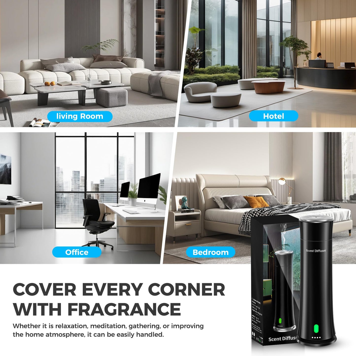 Hotel Scent Diffuser Starter Kit - 1500 Sq Ft Coverage | Hotel Scents Collection | Remote, Black