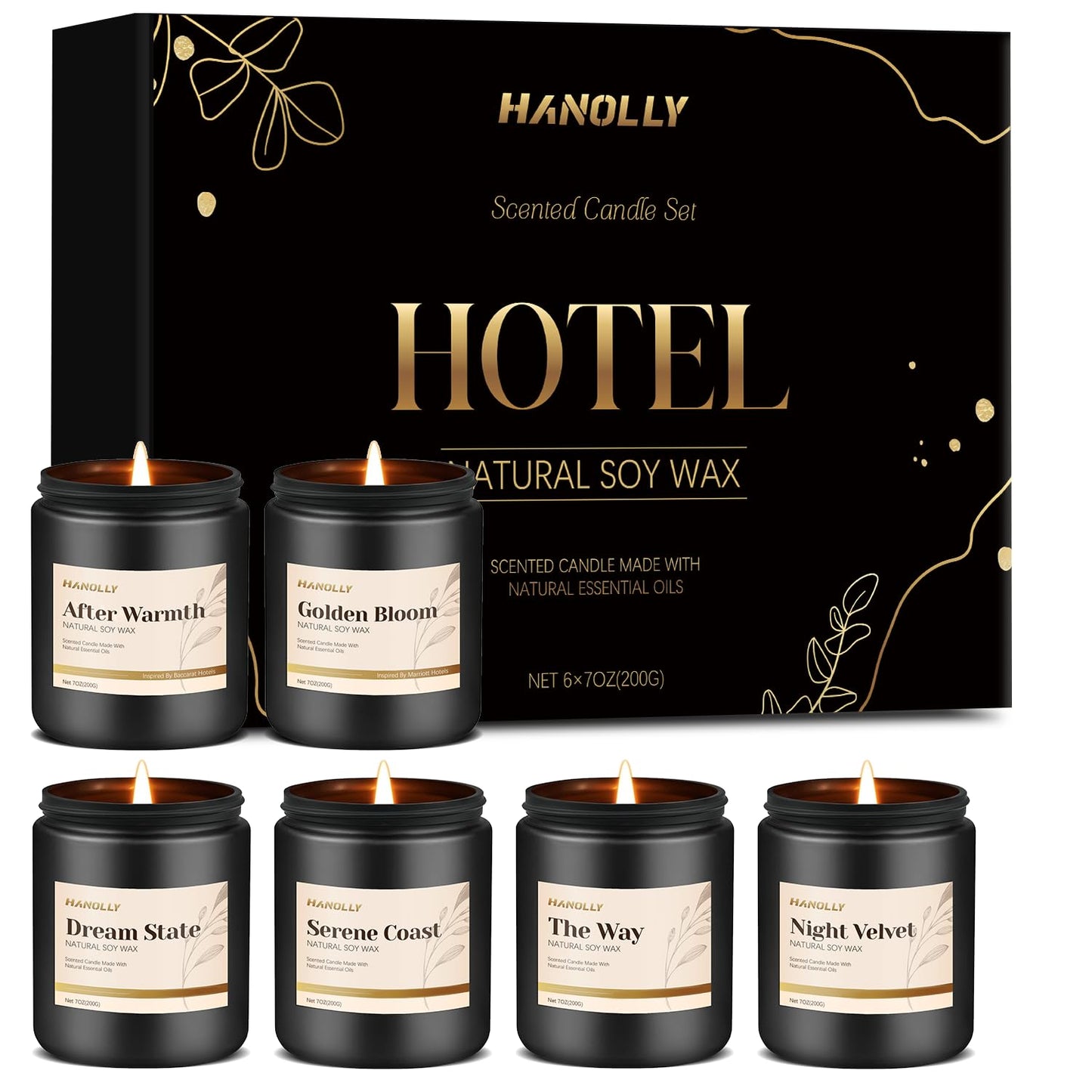 Hotel Scented Candles Set — 6 Pack Luxury Soy Wax Jar Candles for Home & Gifts
