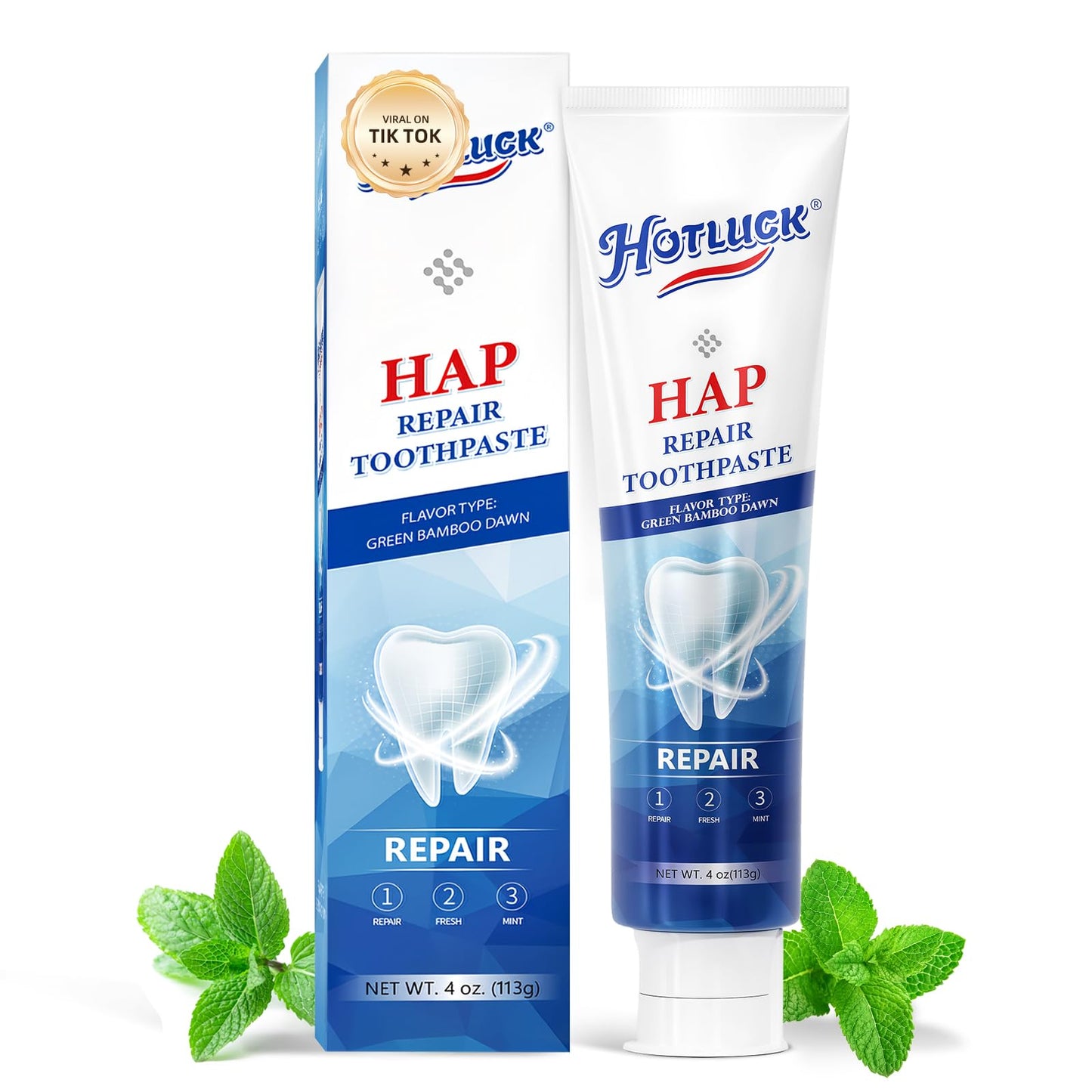 Hotluck HAP Fluoride-Free Toothpaste – Nano-Hydroxyapatite, Enamel Repair & Whitening, Fresh Breath, Natural Mint, 4oz (Pack of 1)
