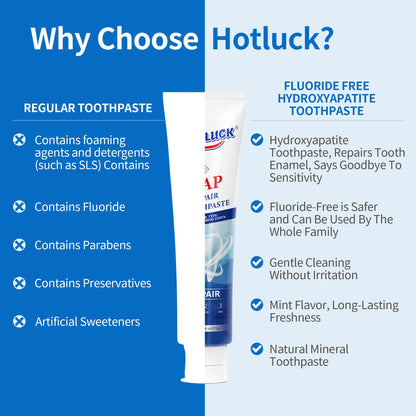 Hotluck HAP Fluoride-Free Toothpaste – Nano-Hydroxyapatite, Enamel Repair & Whitening, Fresh Breath, Natural Mint, 4oz (Pack of 1)