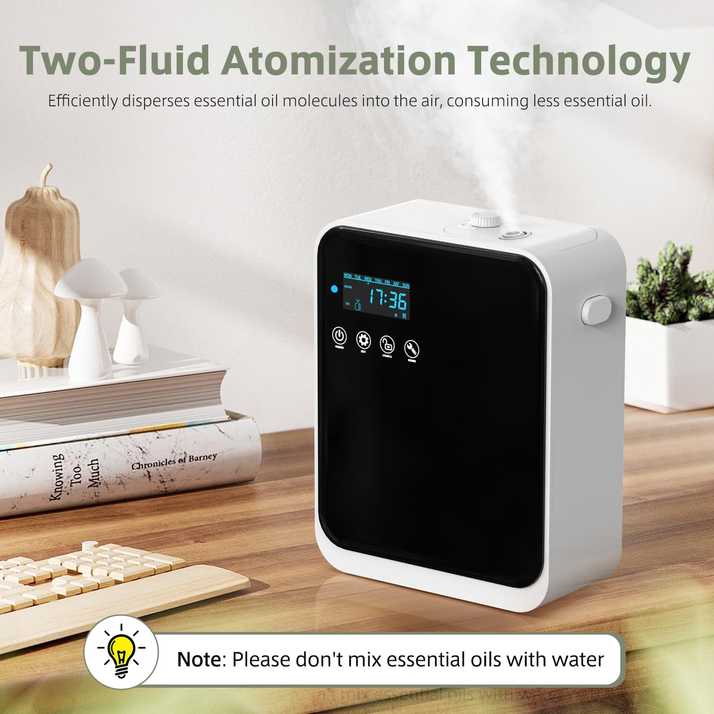 HOTOIQ Waterless Essential Oil Diffuser – Large Room Coverage up to 1500 sq ft, 240ml, Wall-Mount, Smart App