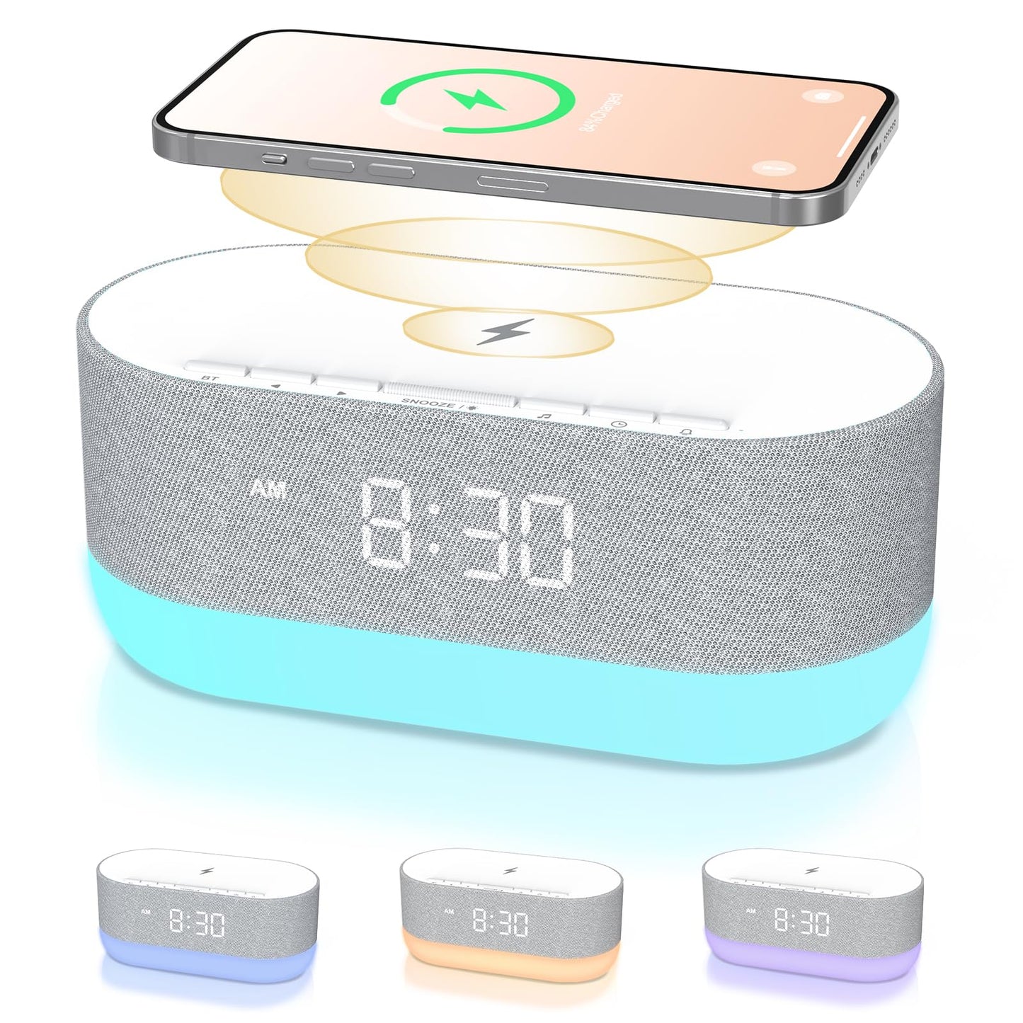 HOUSBAY 3 in 1 Sound Machine Alarm Clock & Wireless Charger – Soothing White Noise, Bluetooth Music & Customized Sleep-Wake Routine