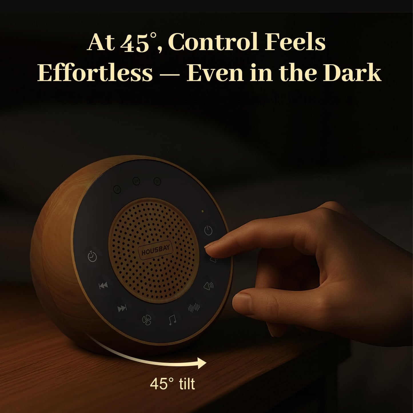 HOUSBAY White Noise Machine — 31 Sounds, 5W Stereo, Auto-Off Timer, Wood Grain
