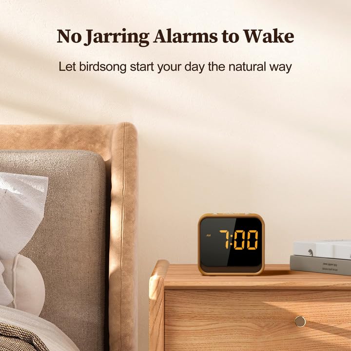HOUSBAY Wooden Sound Machine Alarm Clock — Gentle Wake, Birdsongs & White Noise for Sleep