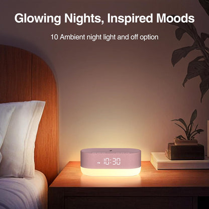 HOUSBAY Sound Machine with Alarm Clock — Dual HiFi Speakers, 21 Sounds, 10W Wireless Charger