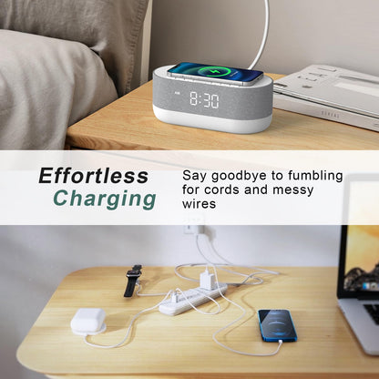HOUSBAY 3 in 1 Sound Machine Alarm Clock & Wireless Charger – Soothing White Noise, Bluetooth Music & Customized Sleep-Wake Routine