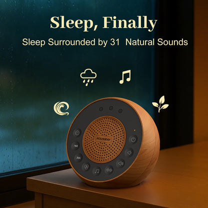 HOUSBAY White Noise Machine — 31 Sounds, 5W Stereo, Auto-Off Timer, Wood Grain