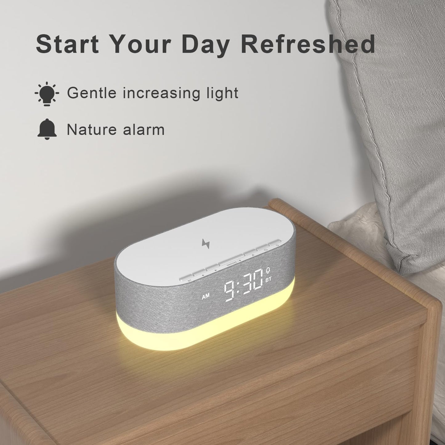 HOUSBAY 3 in 1 Sound Machine Alarm Clock & Wireless Charger – Soothing White Noise, Bluetooth Music & Customized Sleep-Wake Routine