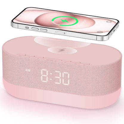 HOUSBAY Sound Machine with Alarm Clock — Dual HiFi Speakers, 21 Sounds, 10W Wireless Charger