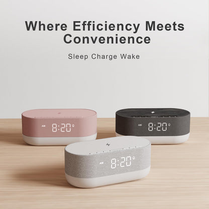 HOUSBAY 3 in 1 Sound Machine Alarm Clock & Wireless Charger – Soothing White Noise, Bluetooth Music & Customized Sleep-Wake Routine