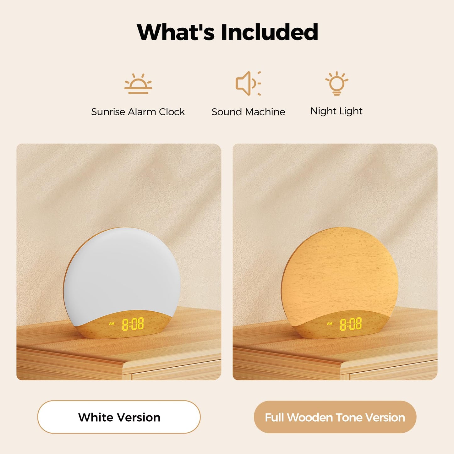 HOUSBAY Sunrise Alarm Clock – Gentle Sunrise, Sleep Sounds & Dimmable Night Light