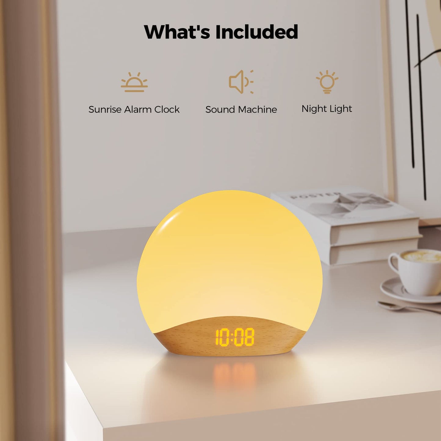 HOUSBAY Sunrise Alarm Clock & White Noise Machine – Gentle Wake, 26 Sounds, 300 Lux Night Light