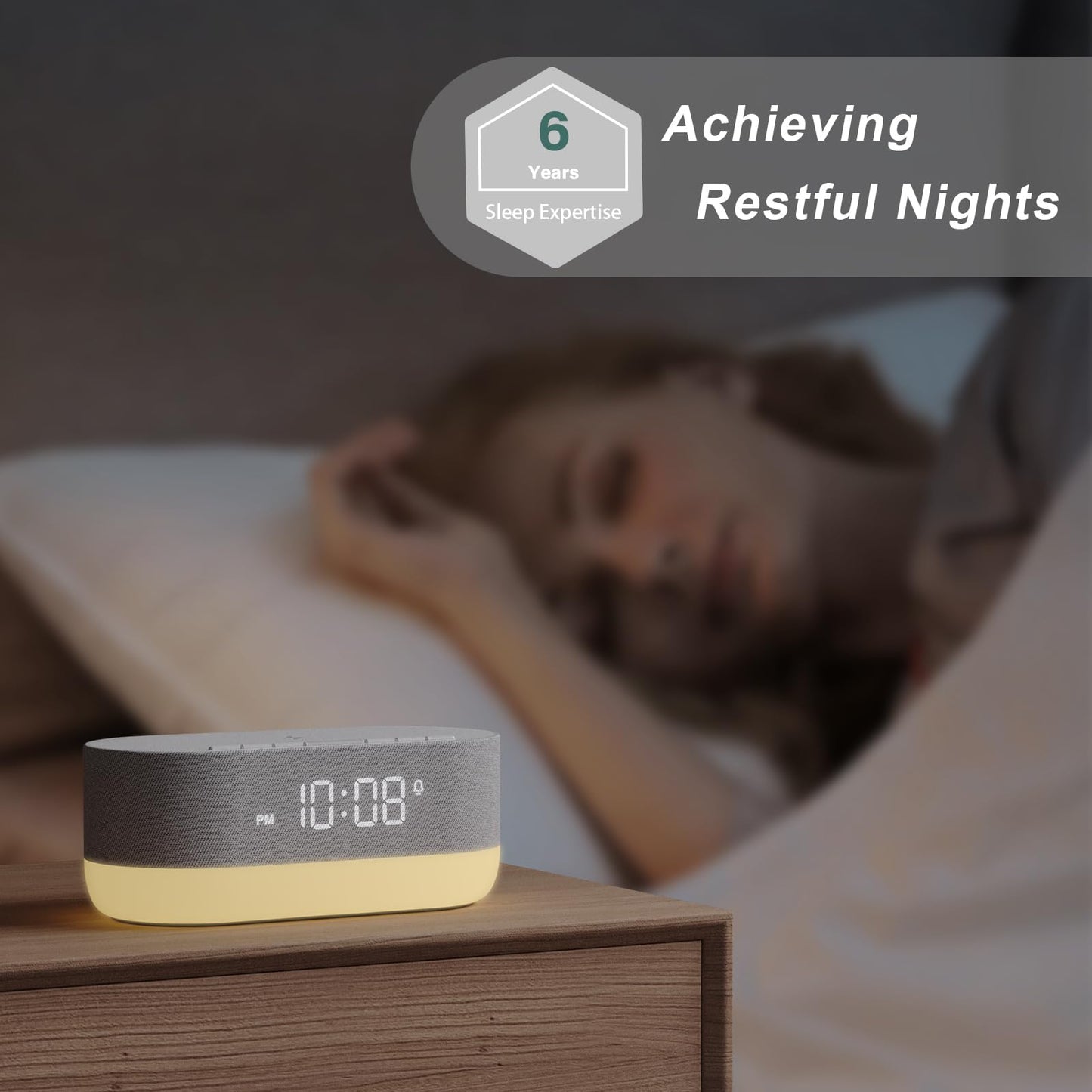 HOUSBAY 3 in 1 Sound Machine Alarm Clock & Wireless Charger – Soothing White Noise, Bluetooth Music & Customized Sleep-Wake Routine