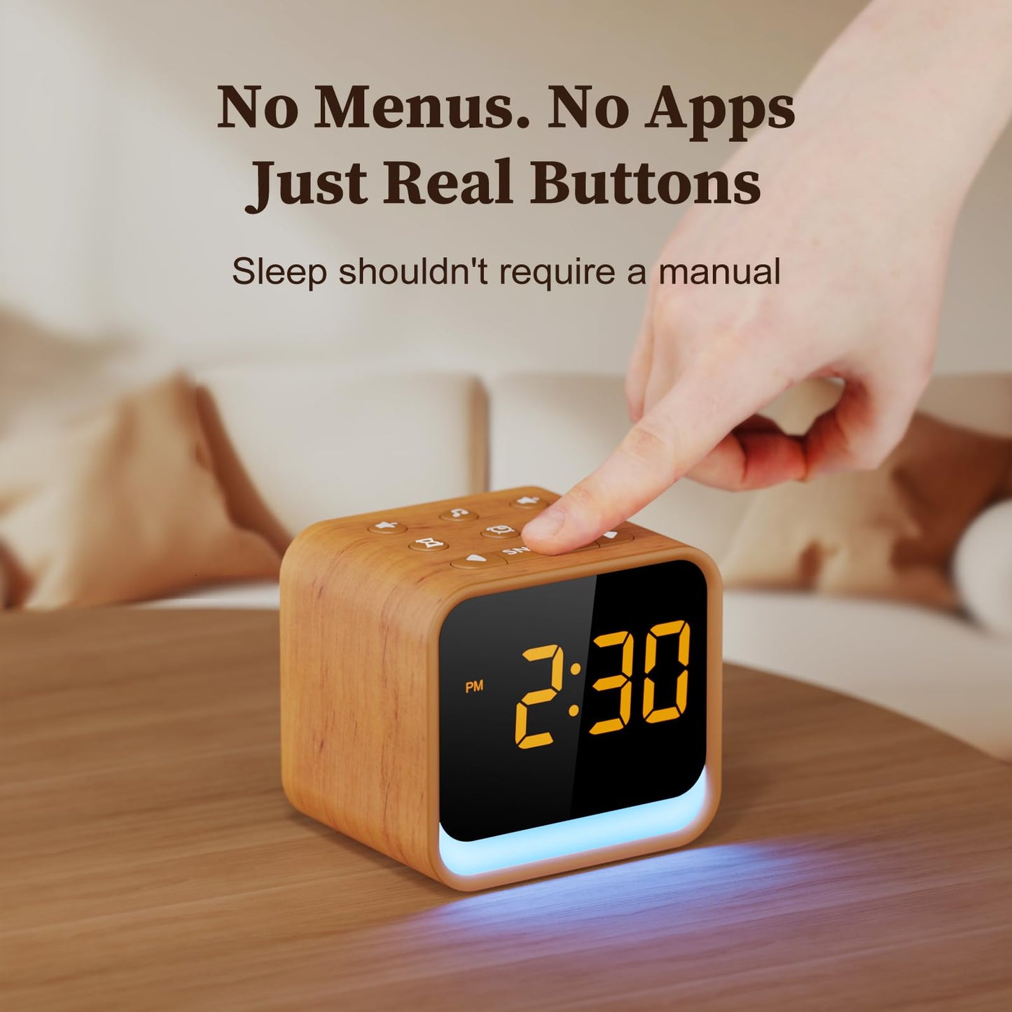 HOUSBAY Wooden Sound Machine Alarm Clock — Gentle Wake, Birdsongs & White Noise for Sleep