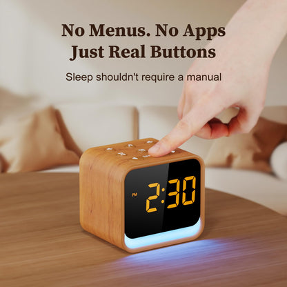 HOUSBAY Wooden Sound Machine Alarm Clock — Gentle Wake, Birdsongs & White Noise for Sleep
