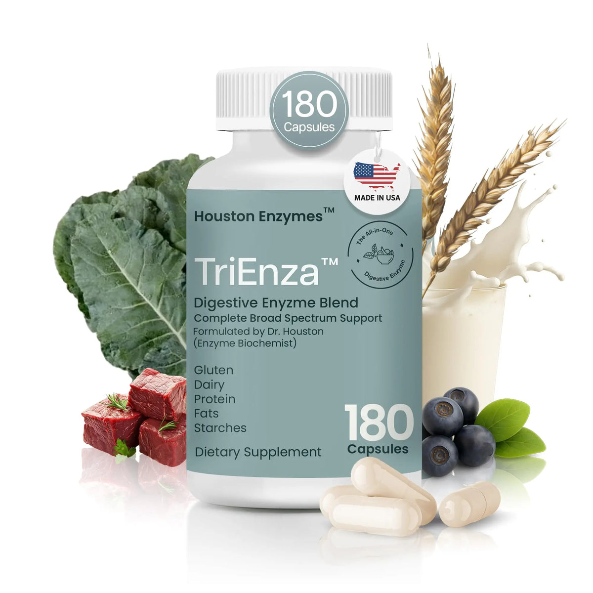 Houston Enzymes TriEnza Digestive Enzymes for Women & Men – 180 Capsules (90 Doses) BritishVita | Premium UK Vitamins & Wellness Supplements