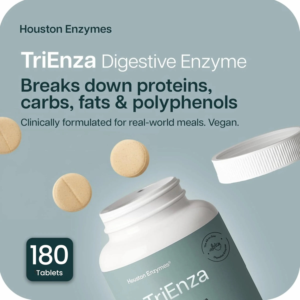 Houston Enzymes TriEnza - Digestive Enzyme Supplement for Gluten, Casein, Soy, Carbs & Fats | 180 Chewable Tablets BritishVita | Premium UK Vitamins & Wellness Supplements