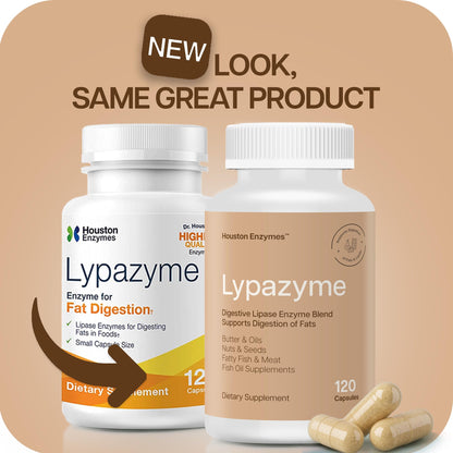 Houston Enzymes – Lypazyme Lipase Digestive Enzymes for Women and Men –120 Capsules – 3 Enzyme Blend for Complete Breakdown of Triglyceride Fats, Enzyme for Digestion of High-Fat Meals & Fish Oil
