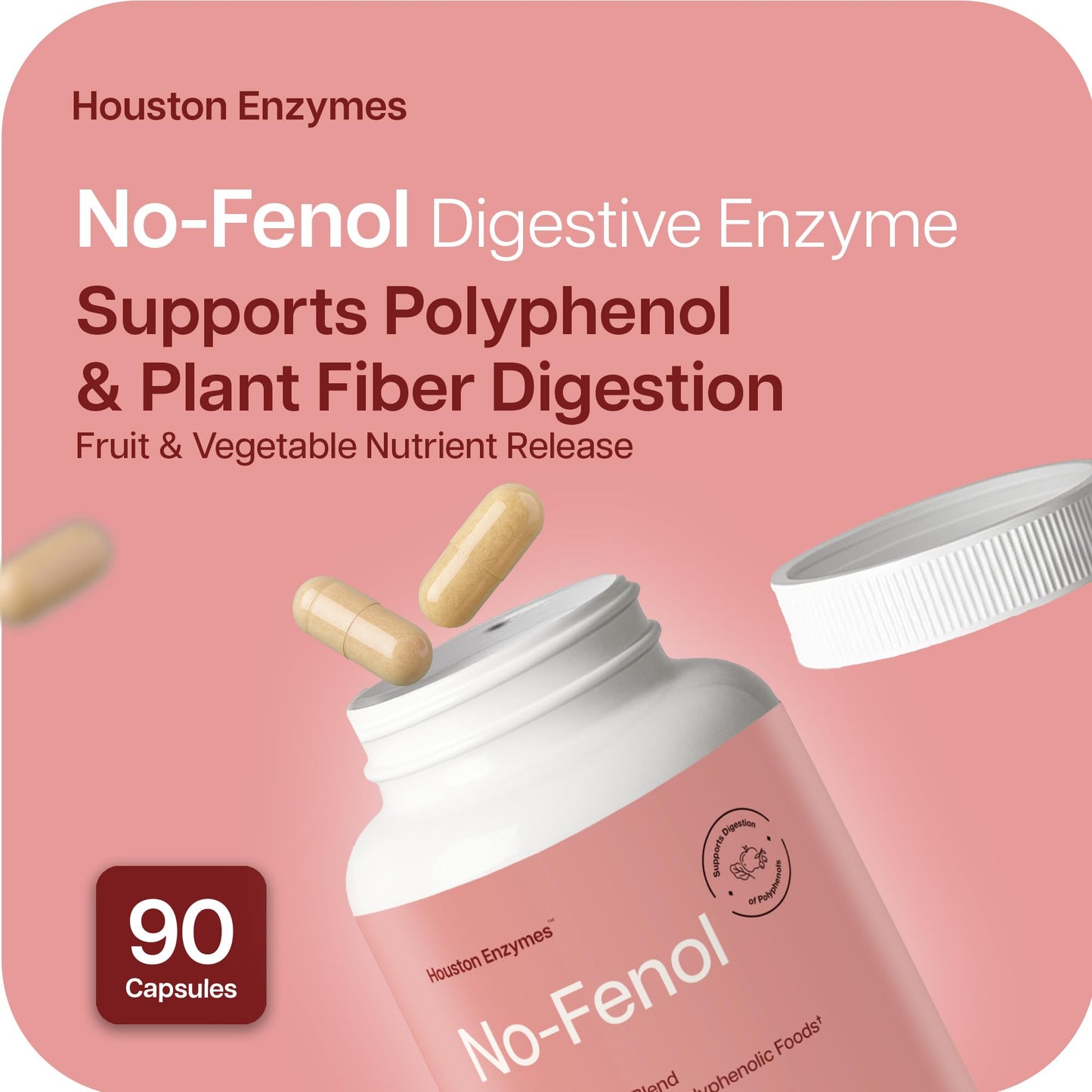 Houston Enzymes No-Fenol - Digestive Enzyme Supplement for Polyphenols & Fruit & Vegetable Fibers - 90 Capsules