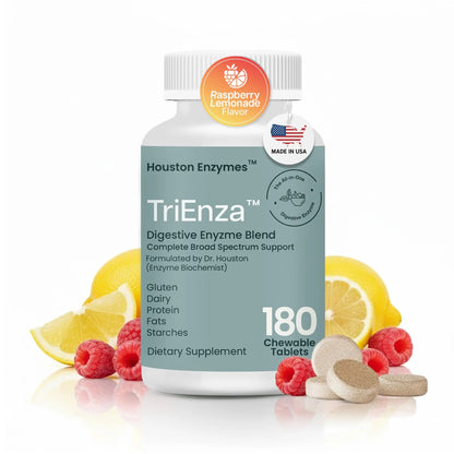 Houston Enzymes TriEnza - Digestive Enzyme Supplement for Gluten, Casein, Soy, Carbs & Fats | 180 Chewable Tablets BritishVita | Premium UK Vitamins & Wellness Supplements