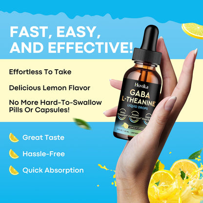 Hovika 2 Pack GABA L-Theanine Drops – Liquid GABA with L-Theanine, Magnesium Glycinate & Vitamin C | Lemon